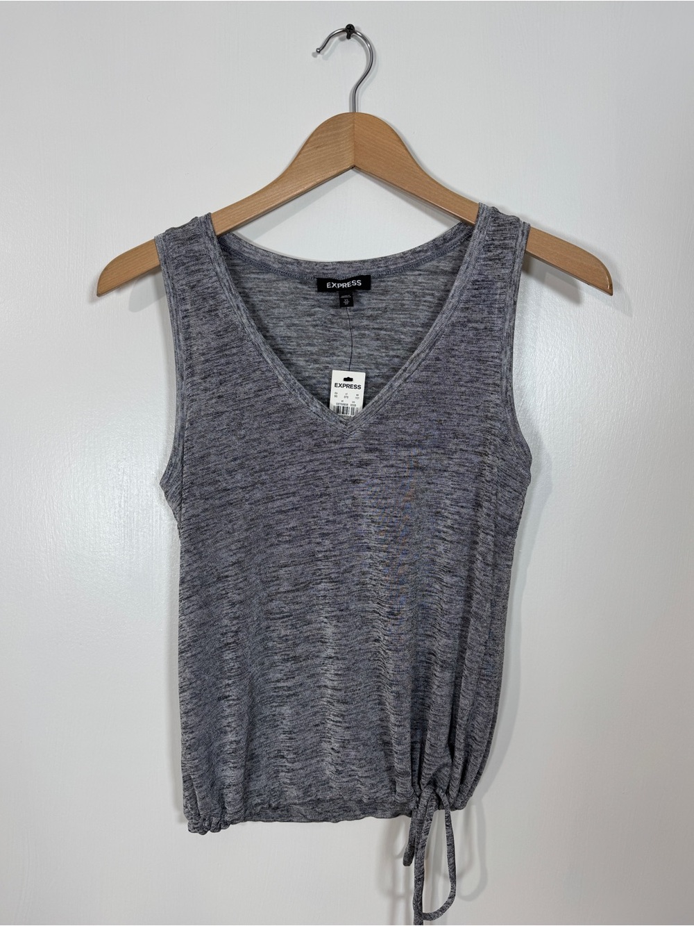 WSH73 {Express} Gray Grey Black Melange V-Neck Tie Waist Tank Top